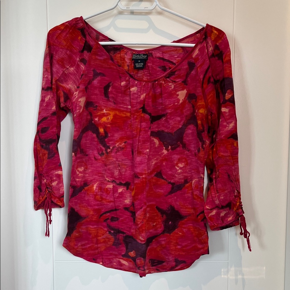 Lucky Brand Red and Pink 3/4 Sleeve Top